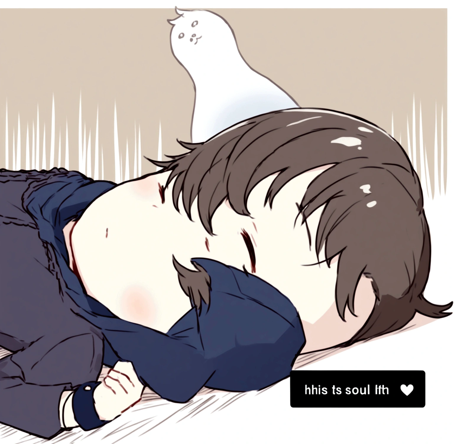 A handsome and cute young boy with a blue hoodie tired as he layed on the floor as if his soul left his body just like in the picture 