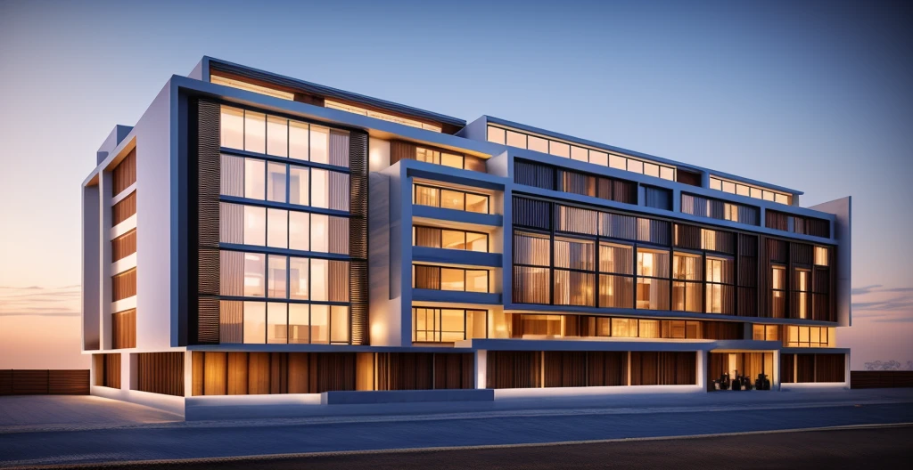 Perspective of a modern house with a large enough front yard, main materials are light yellow walls, stone and wood, a road running in front of the house, (RAW photo, real, best quality, masterpiece: 1.2), current view modern minimalist, 1 street in front of house, shime ring light, indoor brightness:1.2, dynamic lighting:1.3, (hyper-realistic, photo-realistic:1.2), high quality, daylight, contrast high:0.5 perfect light, Archdaily, contemporary masterpiece award, award winning contemporary, beautifully designed masterpiece, spacious modern mansion, modern neo-traditional, wide angle exterior 2022 , mid-century modern, contemporary home, stylish modern feel, long front view, award-winning modern design, stunning lines, residential, exquisite details, indoors gently:1.3