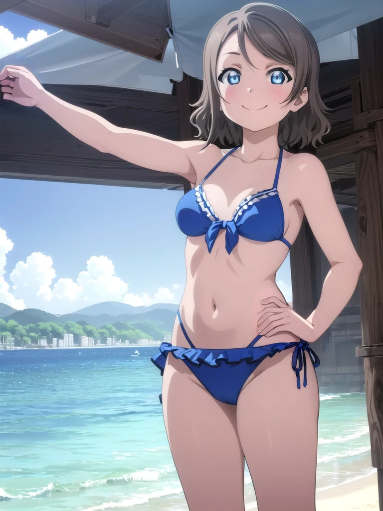 masterpiece, Highest quality, 8k wallpaper, alone, Watanabe Yo, Are standing, smile, Sexy Bikini、Swimwear, Beach, Very detailed, Beautiful attention to detail, Medium chest