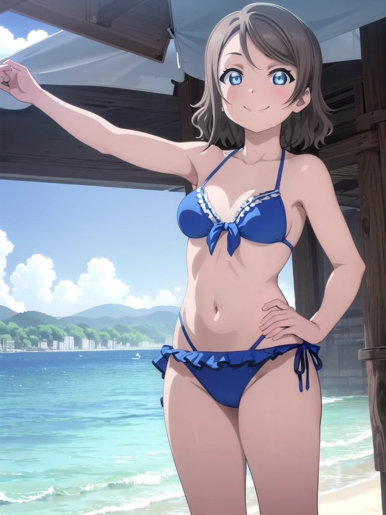 masterpiece, Highest quality, 8k wallpaper, alone, Watanabe Yo, Are standing, smile, y Bikini、Swimwear, Beach, Very detailed, Beautiful attention to detail, Medium chest
