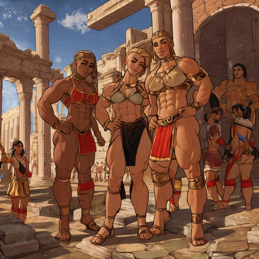 ancient rome, group of young girls, gladiators, young, s, muscular, athletic, buff, attractive, curvy, powerful, varied ethnicities, incase, painterly style,
