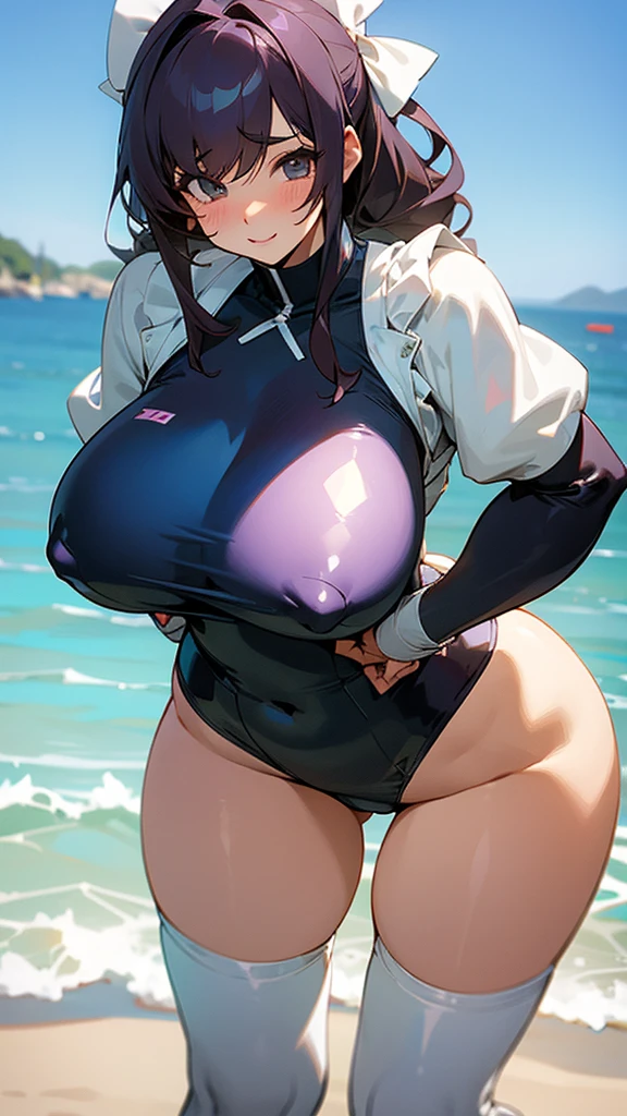 Cute big breasted girl bending over Bust size is 3 times larger than underbust My breasts are too big and saggy Cute girl wearing a swimsuit ウエストが細い