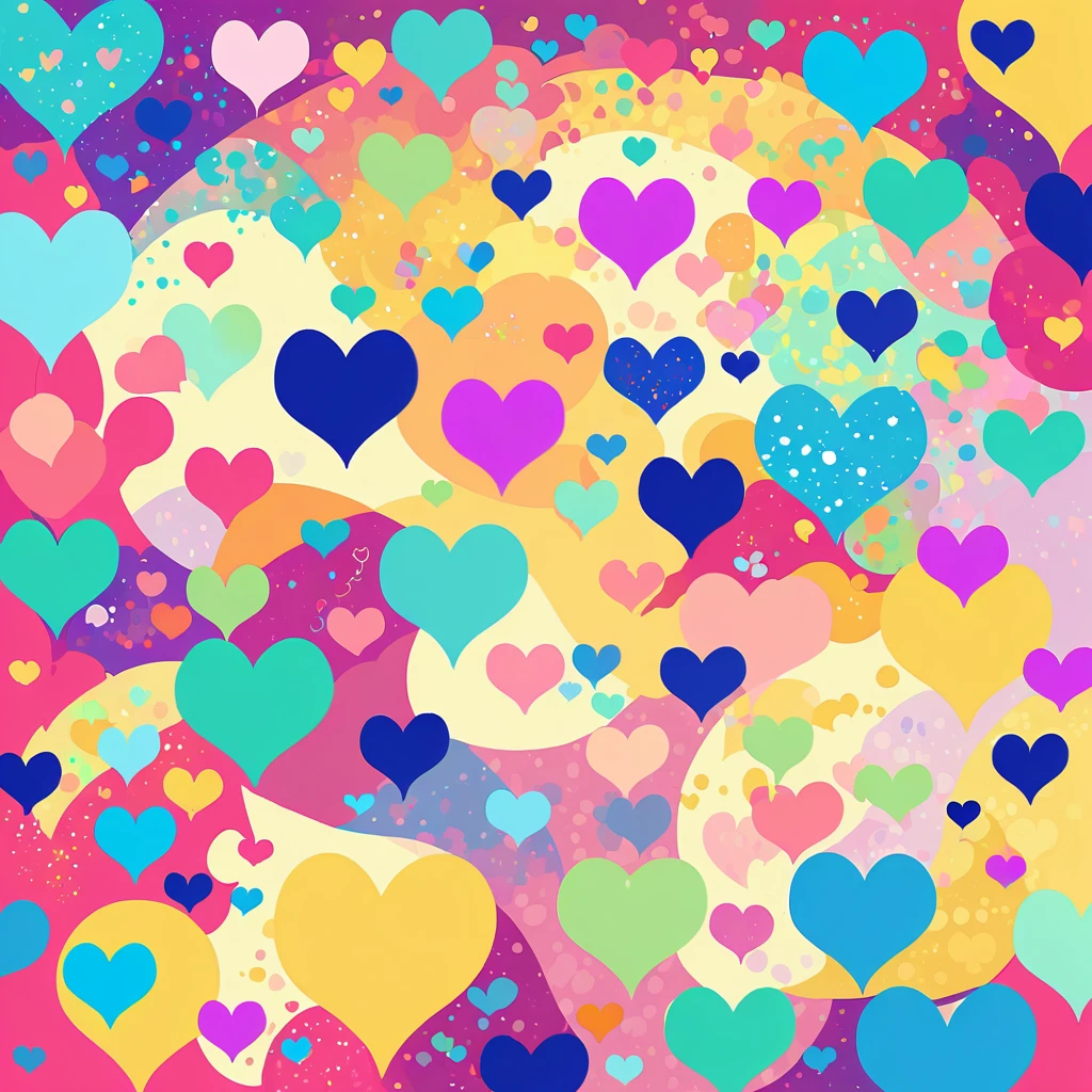 LAM style, Simple Line Initialism，Abstract art，Urban Background, colorful hearts ,No people, dreams

