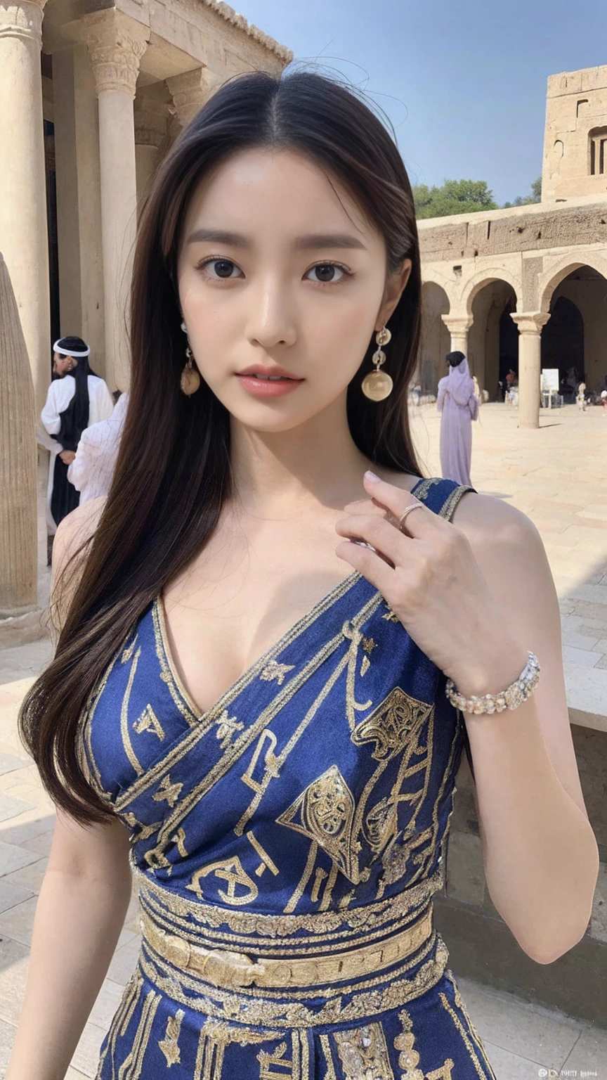 (masterpiece:1.2), Super detailed, Ultra-high resolution, (Realistic, photo Realistic:1.37), High-definition RAW color photos, Professional photos, Very delicate and beautiful, Very detailed, 8k wallpaper, wonderful, In detail, Large file size, Very detailed beautiful girl, Very detailed face, Very detailed eyes, Very detailed skin, Very detailed fingers, Very detailed nose, Very detailed mouth, Perfect Anatomy, Very detailed背景, (Famous Japanese actresses:1.4), (Improve:1.3), (Flat Chest:1.2), Dynamic Lighting, (Egyptian clothing with little fabric:1.2), Ventral lock, anklet, hair ornaments, (Arabic architecture, Medieval Arabic style:1.4), (Dancing:1.15), (moonlight:1.3),