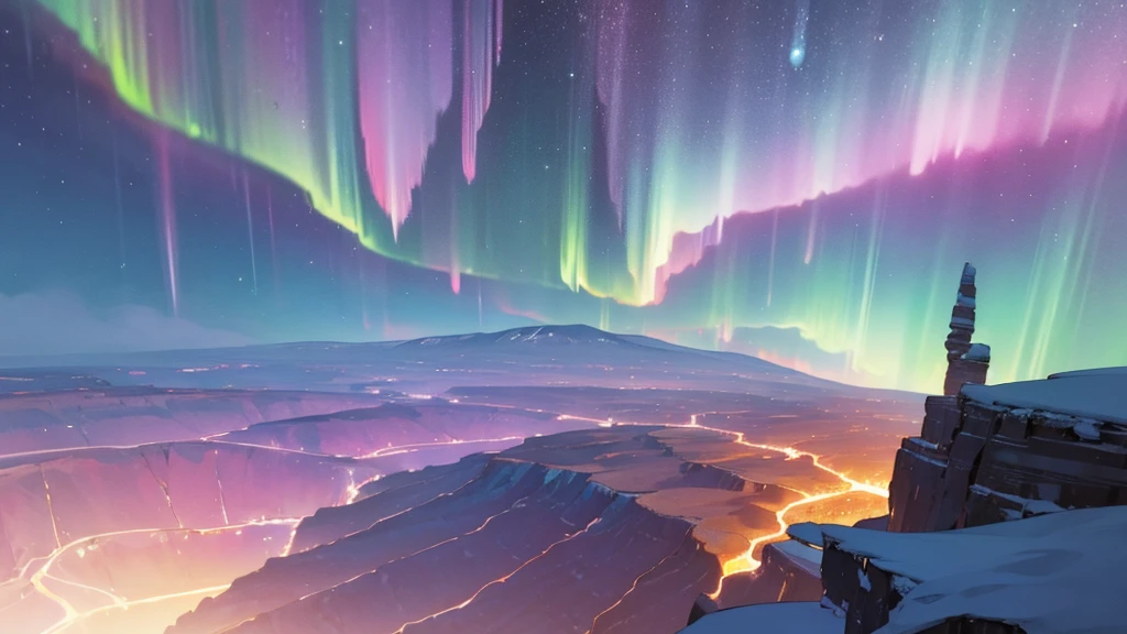 wonderfull stary pink sky with Aurora borealis in great canyon