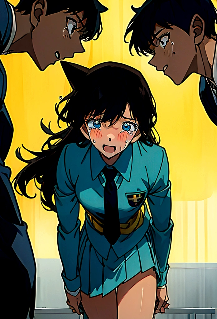 1 female student, Browsing Caution, (((gang rape, Three boys))), ((Crying face)), Long black hair, mini skirt