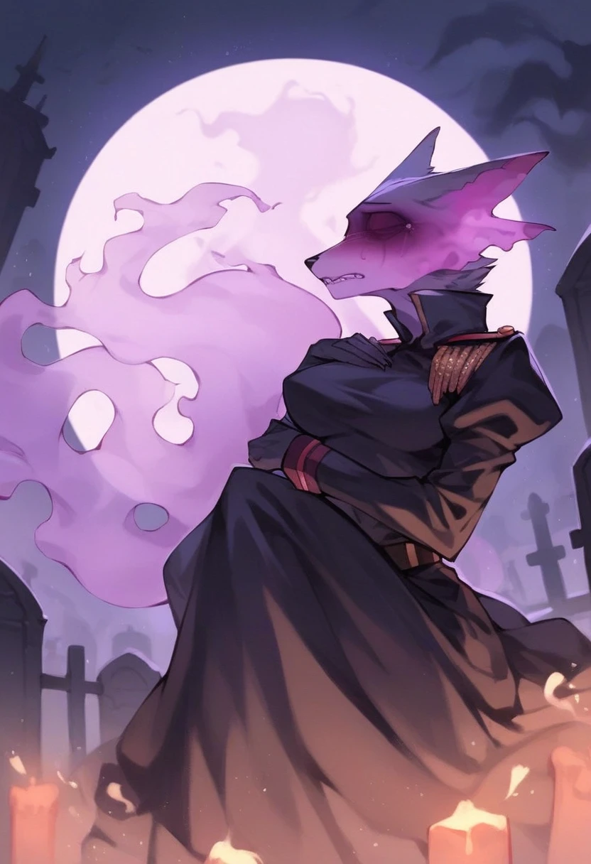 score_9, score_8_up, score_7_up, night, city, graveyard, tombstones, full moon, dramatic lighting, eerie atmosphere

(fox:1.2), anthro, female, dark brown fur, long curly hair, beautiful, sad, grieving, tears, wearing a black dress, hugging, in front of

(wolf:1.2), anthro, male, black fur, ((ghostly, spectral, translucent:1.4)), wearing a military uniform, loving expression