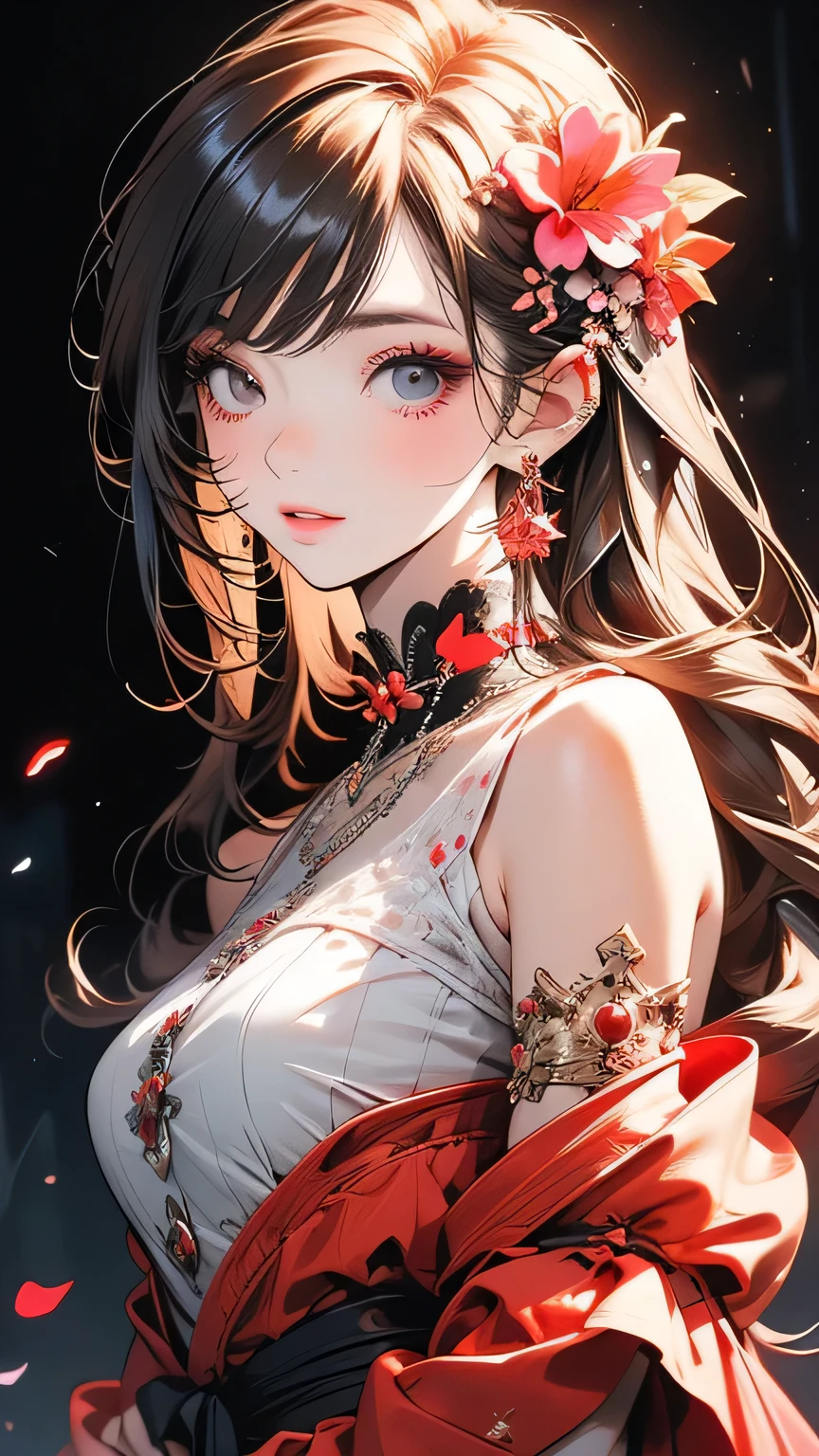 A girl with long hair and flowers, Cute girl in a nice dress, Beautiful girls, Cute and detailed digital art, Beautiful portrait,  Gweiz-style artwork, Detailed digital anime art, Anime Style 4k