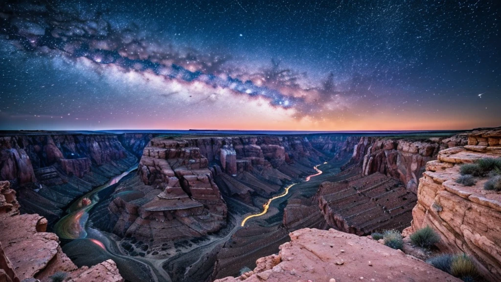 wonderfull stary pink sky with constellations in great canyon