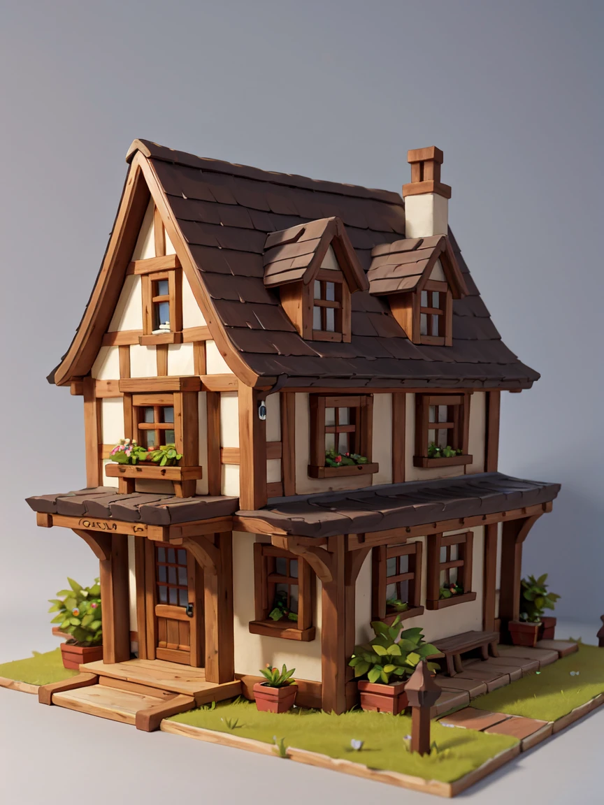 masterpiece, best quality, mini landscape, medieval house, timbered house