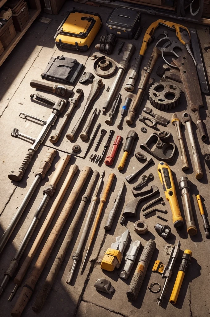 Gear and tools detailed with colors