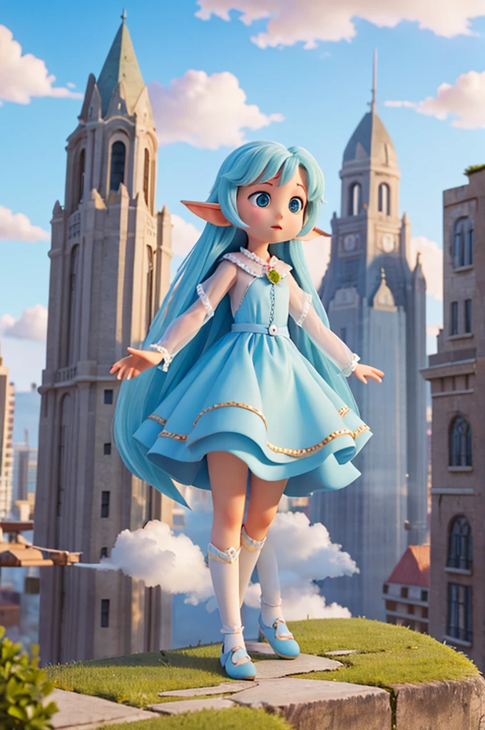 peapole's with an ethereal angelic appearance, in a city of clouds