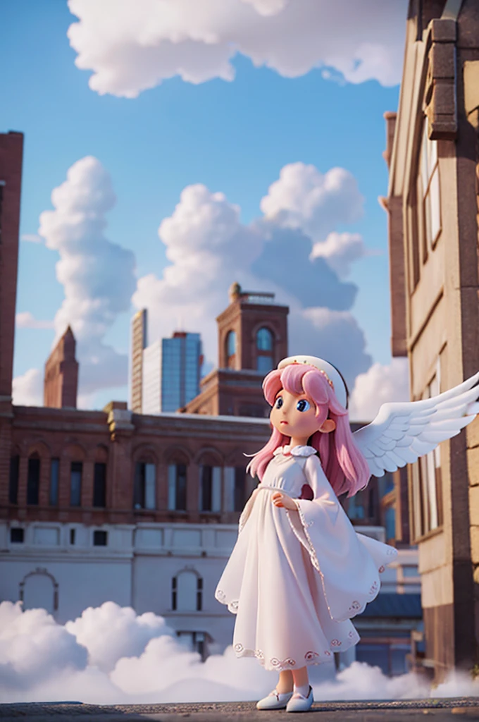 peapole's with an ethereal angelic appearance, in a city of clouds