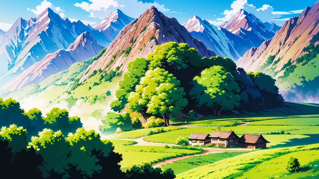 anime scenery of a village with a mountain in the background, anime countryside landscape, beautiful anime scenery, anime landscape, anime scenery, anime landscape wallpaper, anime background art, detailed scenery —width 672, anime beautiful peace scene, beautiful anime scene, anime scenery concept art, studio ghibli landscape, scenery artwork, heroine japan vivid landscape, studio ghibli environment, distant village background, , anime background art, amazing wallpaper, background art, hd wallpaper, relaxing concept art, beautiful wallpaper, high quality desktop wallpaper, background artwork, pc wallpaper, anime background, wallpaper hd, 8K image quality, Masterpiece