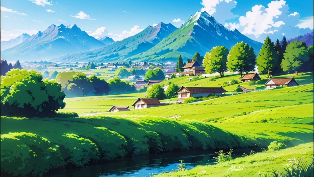 anime scenery of a village with a mountain in the background, anime countryside landscape, beautiful anime scenery, anime landscape, anime scenery, anime landscape wallpaper, anime background art, detailed scenery —width 672, anime beautiful peace scene, beautiful anime scene, anime scenery concept art, studio ghibli landscape, scenery artwork, heroine japan vivid landscape, studio ghibli environment, distant village background, , anime background art, amazing wallpaper, background art, hd wallpaper, relaxing concept art, beautiful wallpaper, high quality desktop wallpaper, background artwork, pc wallpaper, anime background, wallpaper hd, 8K image quality, Masterpiece