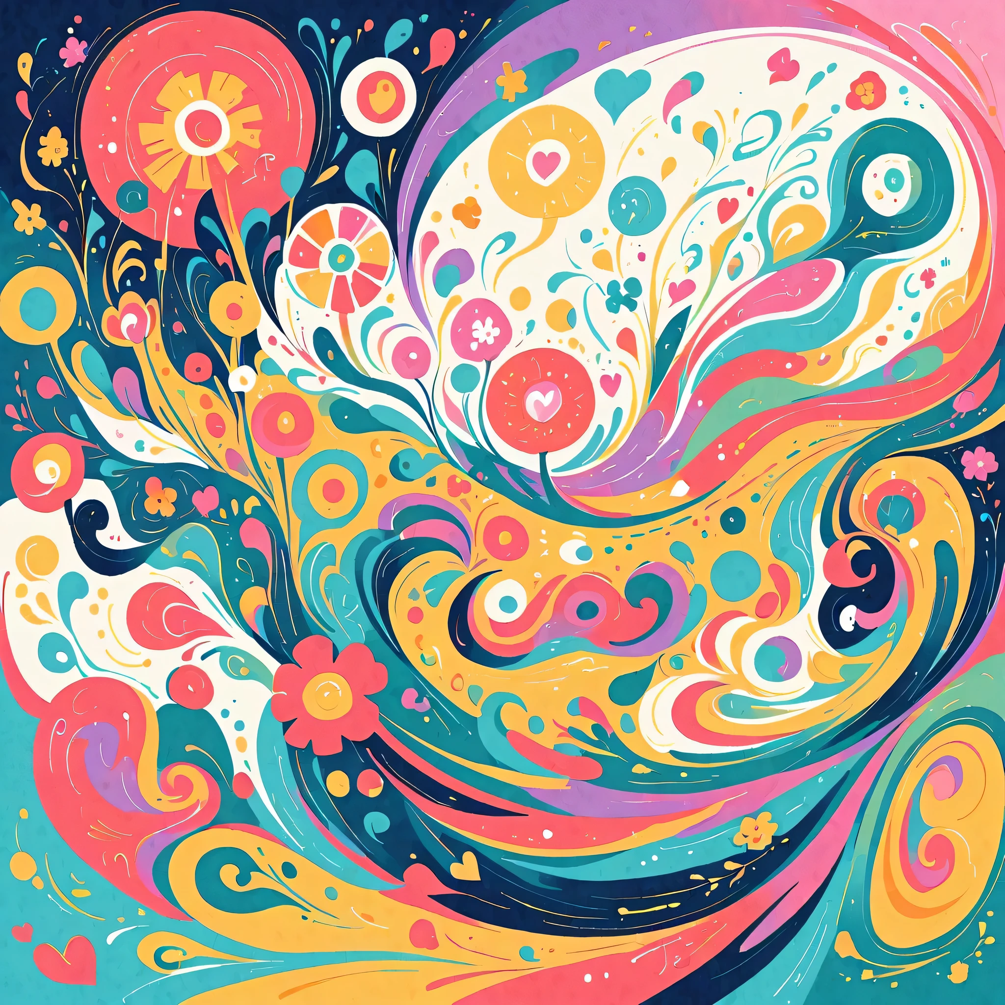 lack style, Simple Line Initialism,Abstract art,Urban Background, colorful hearts ,colorful flowers, No people, dreams