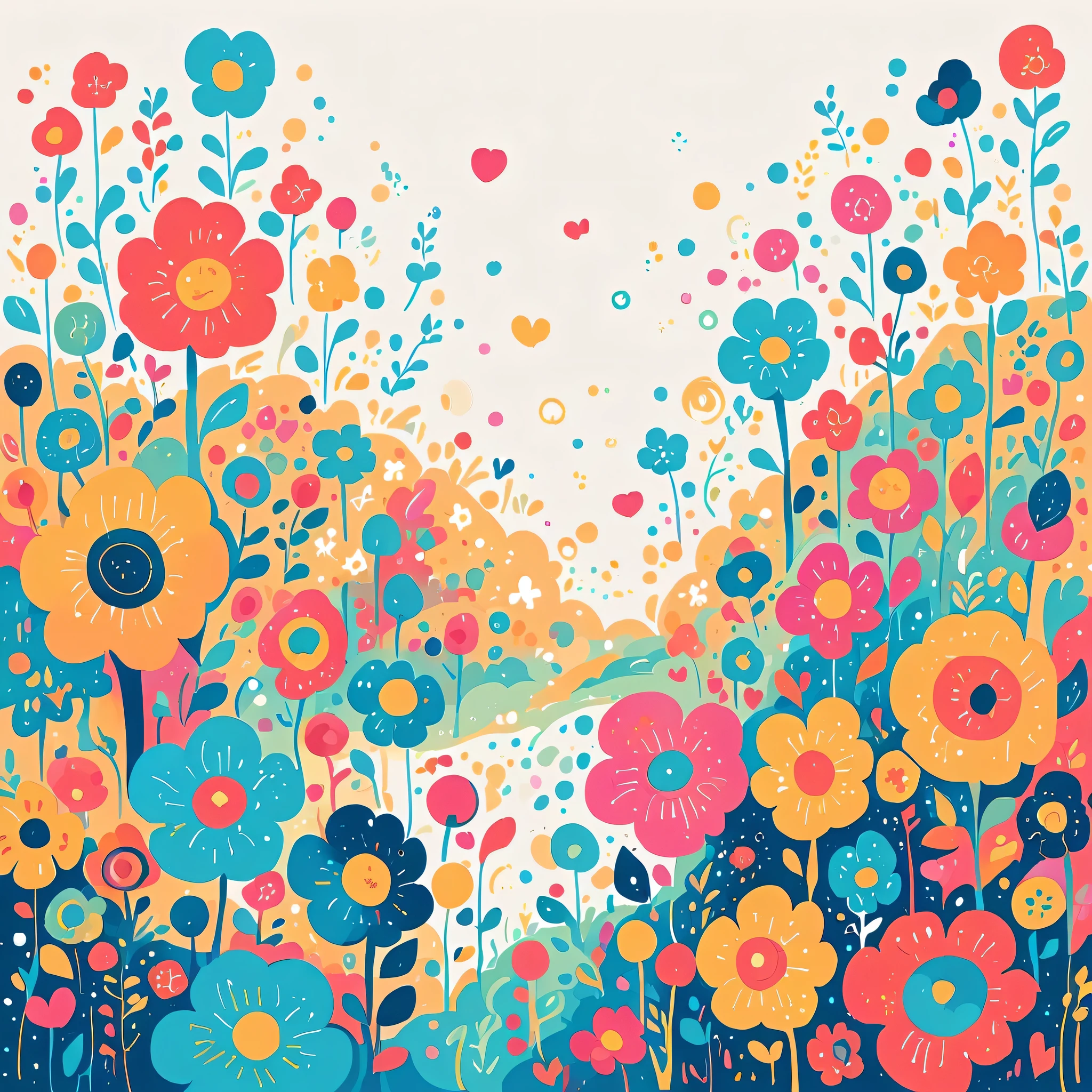 lack style, Simple Line Initialism,Abstract art,Urban Background, colorful hearts ,colorful flowers, No people, dreams
