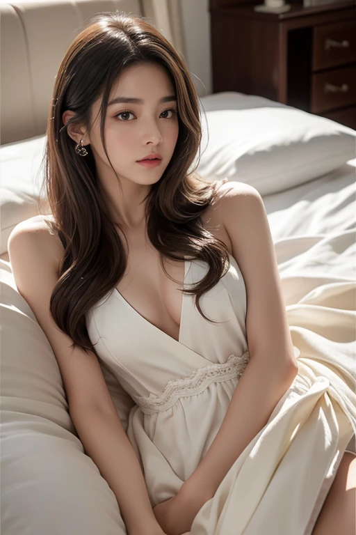 highest quality、4K、Perfect Face、Perfect Style、perfect body、Sunburn、beautiful lady、mature、long curly layer brown hair、Swept-back hair、full body, sexy 、charming、healthy、of the highest quality、8K、(8Kで、Highest quality、Master Pee:1.2)、(Hairy、_style)、(Real Stick、Photorealistic:1.37)、Highest quality、
Shot in a stately furnished luxury hotel、Gorgeous backgrounds、Sleeping in bed with an ultra-thin blanket、Cover below your stomach with a blanket、in a blanket、Large room、High Balance、Backlight、shooting full body、Sleep in bed、From the knee up、Camera angle with background facing up、Night outside、Shot in the dim yellow light of the room、Hair arrangements and underwear styles that match the trends of 2023、Realstic、super-detail、Beautiful facial features、20s、Actress、Elaborate CG、Charming、Delicate skin type、Hair with fine details and softness、Gloss makeup、The white blanket clearly reflects the silhouette of the body、fluffy pajamas