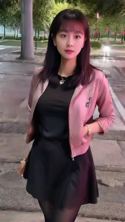 (8K, best quality, masterpiece, Golden Ratio Composition,:1.3), (Beautiful woman in her 40s), (穿着Black tights,), (Nurse in pink:1.2), (Huge breasts), (Long legs), Soft face line,Gentle,Silver short hair, Black tights
