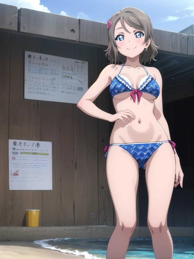 masterpiece, Highest quality, 8k wallpaper, alone, Watanabe Yo, Are standing, smile, Sexy Bikini、Swimwear, Beach, Very detailed, Beautiful attention to detail, Large breasts