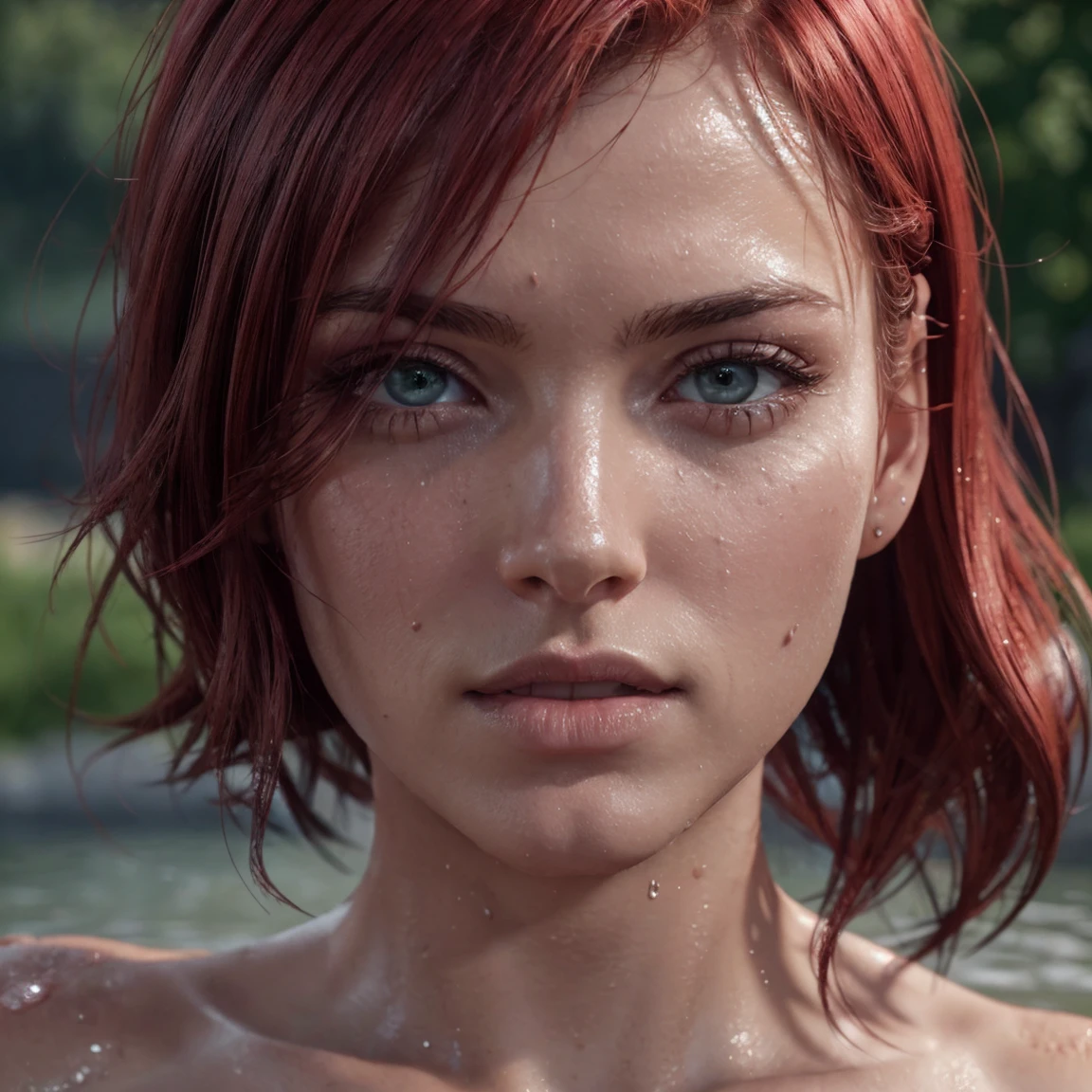 beautiful redheaded Caucasian girl, on a meadow, big dragon, photorealistic, photo, masterpiece, realistic, realism, photorealism, high contrast, trending photorealistic digital art on Artstation 8k HD realistic high definition detailed, ice-blue bikini, (Wet: 1.1), excited:1.4), (Passion:1.3), (hot:1.2), (horny:1.3), (sexy:1.4), (Exdetailed, skin texture, hyper detailed, realistic skin texture, armor, best quality, ultra high resolution, (photorealistic: 1.4),, high resolution, detailed, raw photo, sharp re, by Lee Jeffries Nikon D850 film Stock Photography 4 Kodak Portra 400 camera F1.6 lens rich colors texture hyper realistic dramatic lighting Unrealengine trend in ArtStation Cinestill 800,