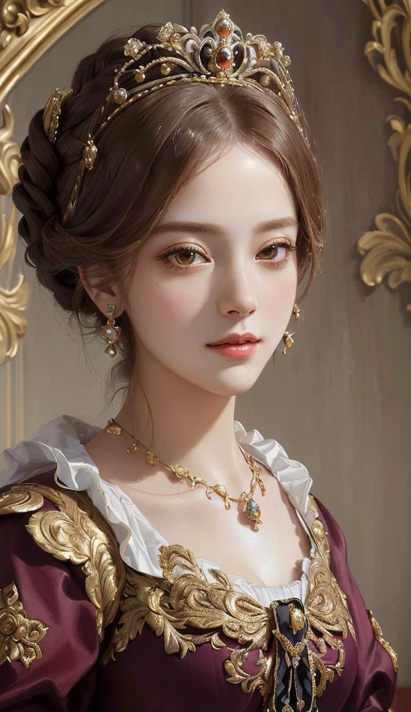 highness,A portrait of Alafed wearing a dress、Lady wearing a tie, portrait of a princess, portrait of a princess, Princess Portrait, Rococo style portrait, Rococo Queen, portrait of a princess画, Baroque Digital Painting, elegant portrait, Renaissance Digital Painting, Exquisite aristocrat, Renaissance style, royal portrait, Elegant Numbers, Renaissance Realist Portraits