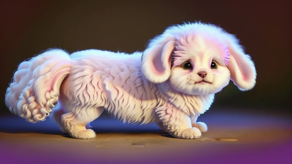 Whispoodle
Appearance: Small, fluffy dog with fur that looks like wisps of clouds.
Features: Soft, pastel-colored fur and ears that float like clouds.