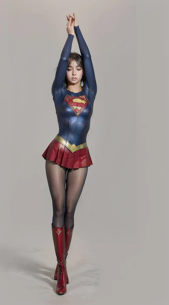 No background、extinct、She always has a troubled look on her face、Always close your eyes、Keep your arms up at all timesおく、Keep your arms up at all times、(((Beautiful legs in black tights.)))、(((Stretch your legs、expensive、あなたのsufferingを合法的に表現する)))、((((Make the most of your original images)))、(((Supergirl Costume)))、(((Beautiful short bob hair)))、(((suffering)))、(((Black tights legs、Wear red boots)))、((Best image quality、8K))、((Highest quality、8K、masterpiece:1.3))、(((Preserve background )))、Sharp focus:1.2、Beautiful woman with perfect figure:1.4、Slim Abs:1.2、Wet body:1.5、Highly detailed face and skin texture、8K