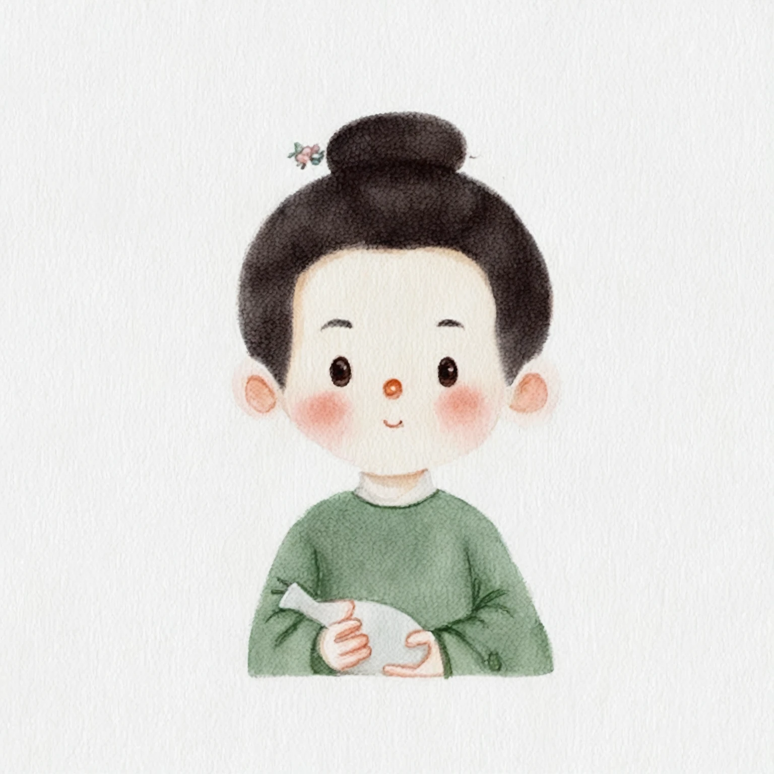 There was a holding a plate of food, Cute illustrations, Cute cartoon characters, Lovely characters, Watercolor illustration style, Portrait of a little person, High-quality character design, Hand drawn cartoon art style, author:Xia Gui, Lovely art style, Lovely and detailed digital art, Chinese watercolor style, High quality portrait, Children's illustrations