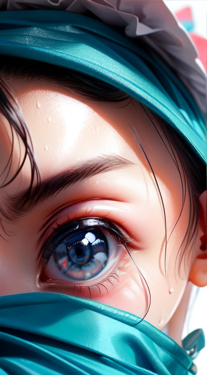 High resolution, Highest quality, super high quality, Super detailed, Swimwear、、Embarrassing、Sweaty、Sweat、Eyes from below、Girl seen from the floor、Low - Angle、 See through、