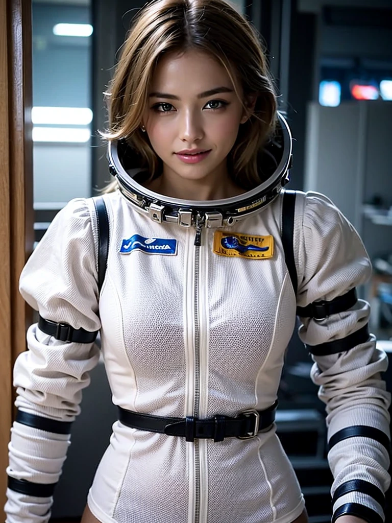 Close-up of a woman in a white suit with red gloves, Portrait Astronaut Girl, Armored astronaut girl portrait, Sleek digital concept art, Kschaert Krentz Key Art Feminine, SF Women, girl in space, Smooth Art, Wearing a space suit, Vojtek Fuss, Lostrun 8k, Inspired by Krenz Kuszat,((Staring at the audience))、