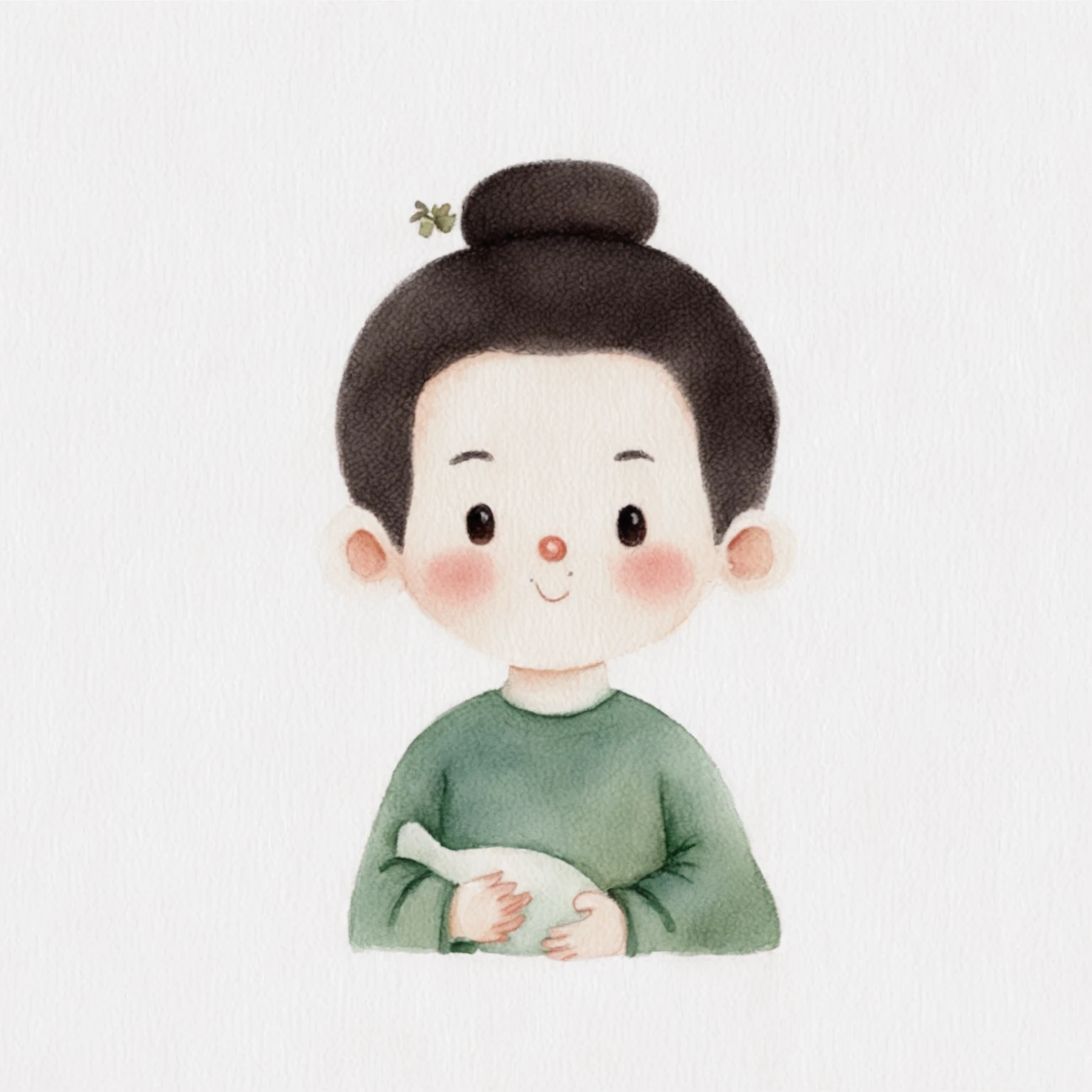 There is a little boy holding a gourd, Cute illustrations, Cute cartoon characters, Lovely characters, Watercolor illustration style, Portrait of a little person, High-quality character design, Hand drawn cartoon art style, author：Xia Gui, Lovely art style, Lovely and detailed digital art, Chinese watercolor style, High quality portrait, Children&#39;s illustrations