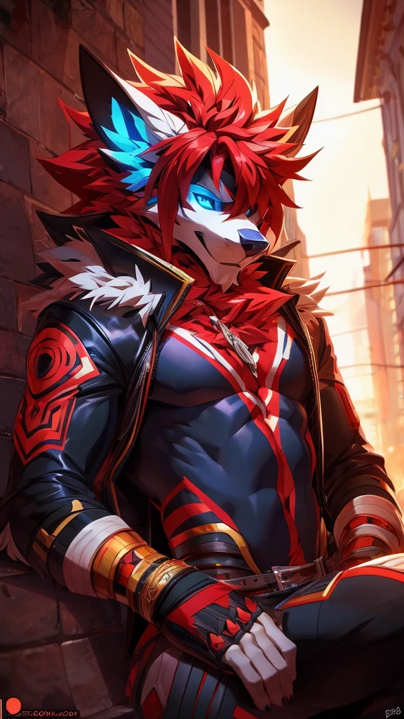 4K, high resolution, Posted on e621:Patto's Art Style,Official Fanart, World of Warcraft同人画, Furry Art, high resolution佣金, World of Warcraft风格, Detailed key animation art, Strong, Full body portrait, (Realistic eye details: 1:2), High Detail, high quality, (best quality,4K,high resolution,masterpiece:1.2),Reference Blizzard Games《World of Warcraft》Genn Greymane,Werewolf,Absolutely pure white hair,Golden eyes