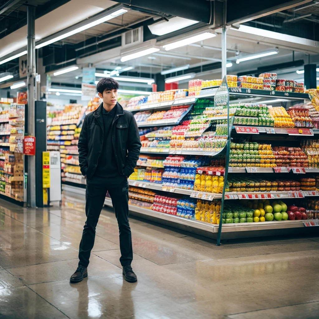 man standing infront of a supermarket