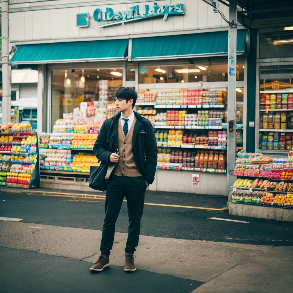 man standing infront of a supermarket