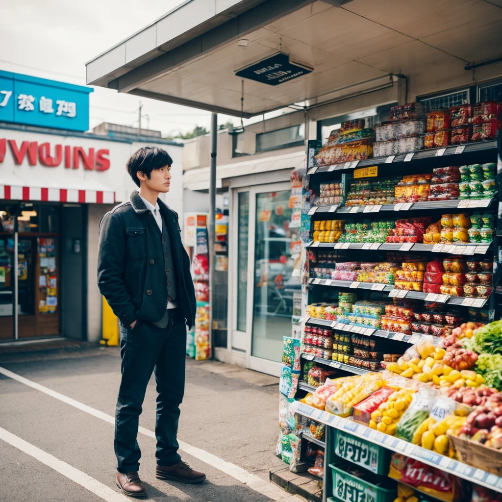man standing infront of a supermarket