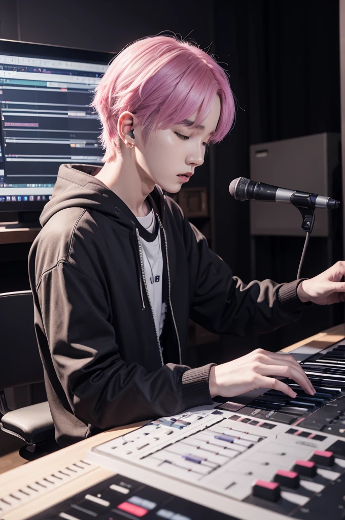 real image Yoongi from BTS Creating music in your studio without containing anything explicit