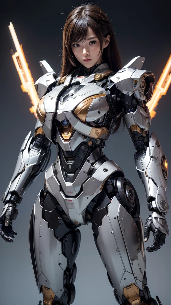 Textured skin, Super Detail, high details, High quality, Best Quality, hight resolution, 1080p, hard disk, Beautiful,(Super Heroine),Oppai Missile,beautiful cyborg woman,Mecha Cyborg Girl,Battle Mode,Girl with a Mecha Body,She wears a battle cyborg mech with a weapon,Fulll body Shot