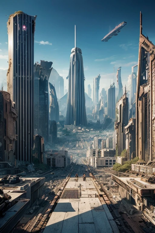 Highest quality、A ruined futuristic city、dim、Surrealism