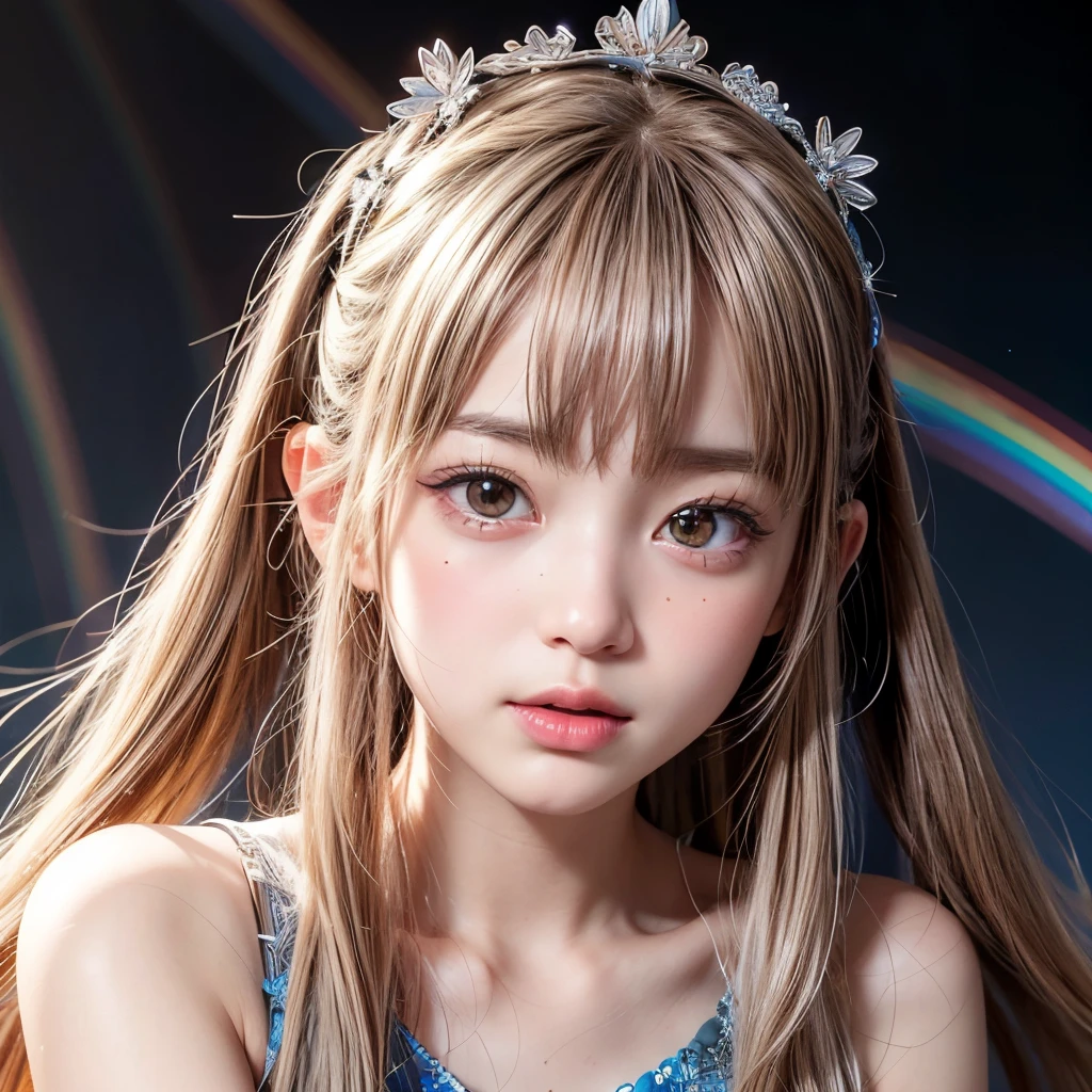 NSFW, 8k, High-level, absurd, masterpiece, best quality, primitive, very detailed CG, very detailed wallpaper, perfect lighting, Extremely detailed (((The personifying " カワセミ " as a Little Girl))), MysticSight, Tyndall effect, Tyndall scattering, Studio gray background with (many Dazzling RainbowColor particles BokeH:1.28), (RoundlyButts, ThighGap), (Exposed:0.4), (Assfocus with looking ahead), BREAK (NOGIZAKA face variations) Extremely Detailed very KAWAII face variations, perfect anatomy, Childish, captivating gaze, elaborate detailed Eyes with (sparkling highlights:1.28), long eyelashes、Glossy RED Lips with beautiful details, Coquettish tongue, Rosy cheeks, Radiant PearlSkin with clear transparency . { (Dynamic LifeLike expressions:1.4) | :d) }, (large eyes:-1) .