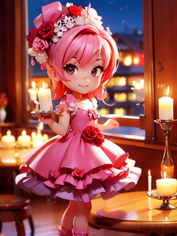 Romantic, Evening Dresses, woman, Soft Pink, Rose, Candlelight, Garden Party, dream-like, feminine, soft, Adorable, poetic, chibi
