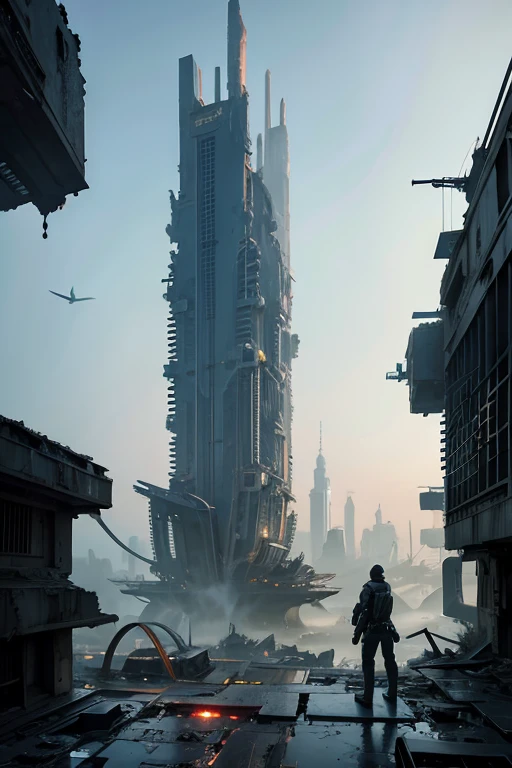 Highest quality、A ruined futuristic city、dim、Surrealism