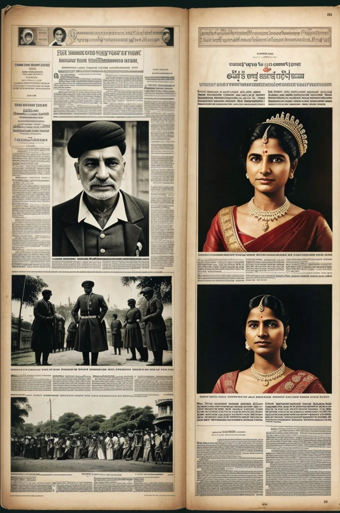 Make a two page newspaper depicting two negative and two positive impacts of British rule in India with photo