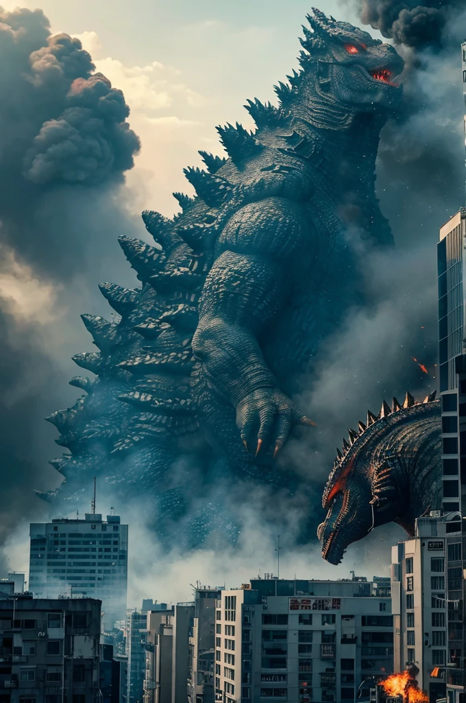 The aspect ratio of Godzilla destroying the building is