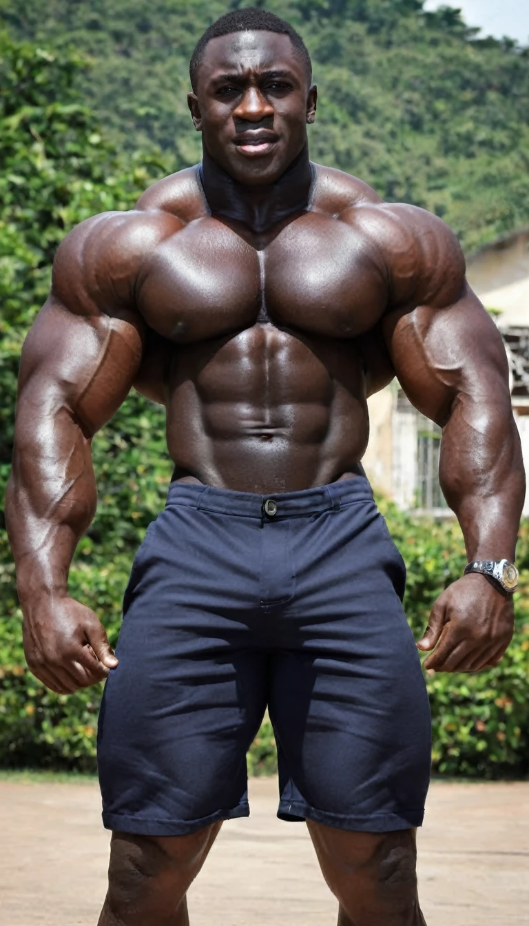 Very Black sunburn skin Nigeria,Bodybuilding Poses、Very Big Bodybuilder muscle man,Developed muscles、Sit on the ground、yo,,no body hair,naked,Very bulky Big underboobs, Skin with visible veins, medium length hair,A cinematic scene unfolds in 8k resolution, on a brig,(Gorilla-like face:0.5),Big Nose,(Big penis:0.9)(Thick penis:0.7)(elect penis:1.6)(Detailed elect penis shape:1.9)nsfw、