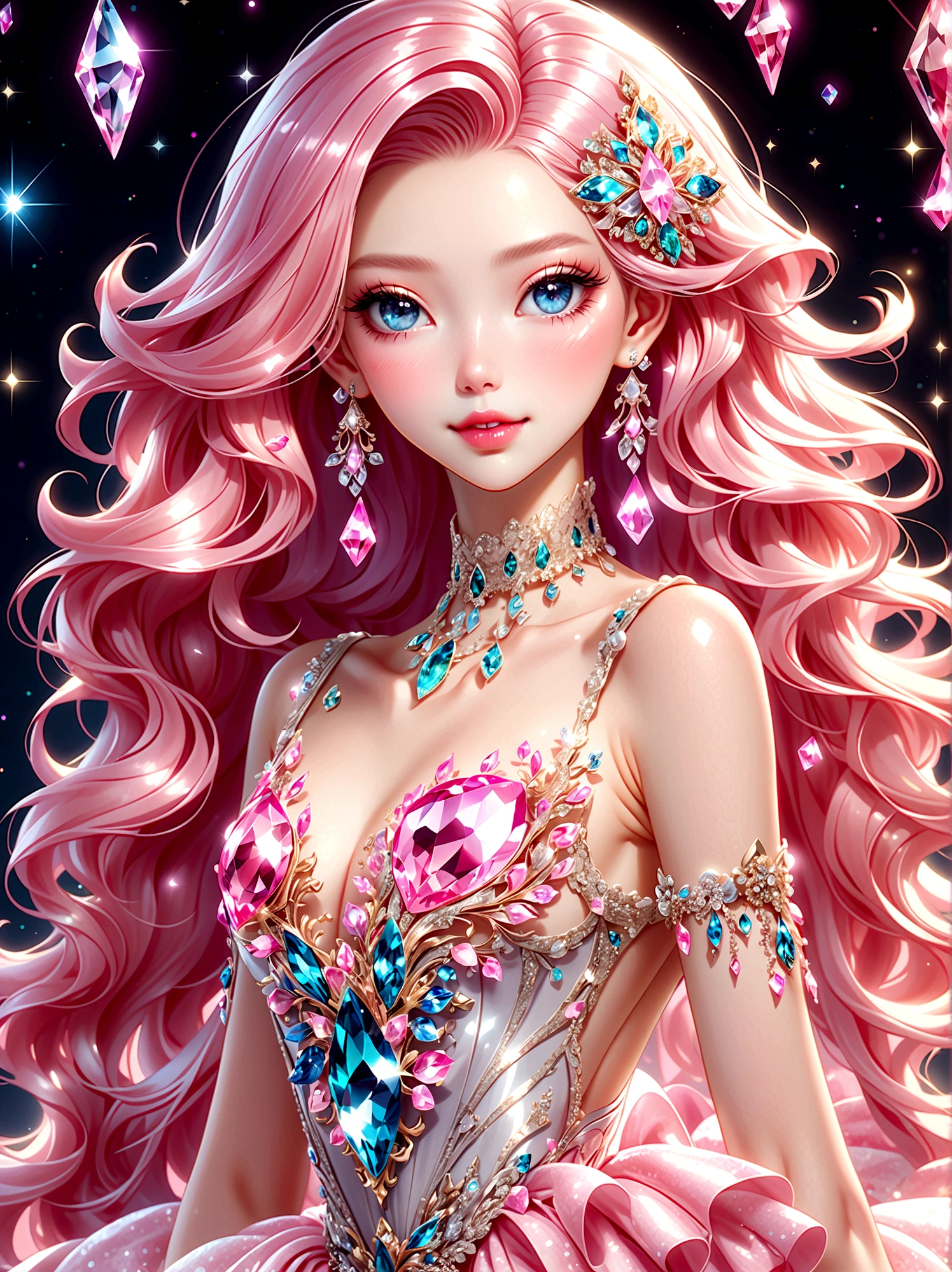 ((masterpiece)),Best quality,absurd,Ultra Detailed,(Full body shot:1.5),Golden Ratio,Super cute and beautiful Asian idol girl,Beautiful Drag Queen,Manners are elegant,Shoulder-Length Light Teal Hair,Wearing an edgy bob,Her makeup is mesmerizing,Eyeshadow glitter,Ruby red lips。She was wearing a gorgeous evening gown,The skirt is dragging on the ground,Studded with various sequins and beads,sparkling,Her slender hands were adorned with large, dazzling rings and long, colorful false nails.,This photo shows the thriving drag culture,(Pink crystal high heels:1.5),Dark theme elements, Pencil Sketch,(rococo style, Romanticism, modern, uhd, anatomically correct, accurate, textured skin, 8K)
