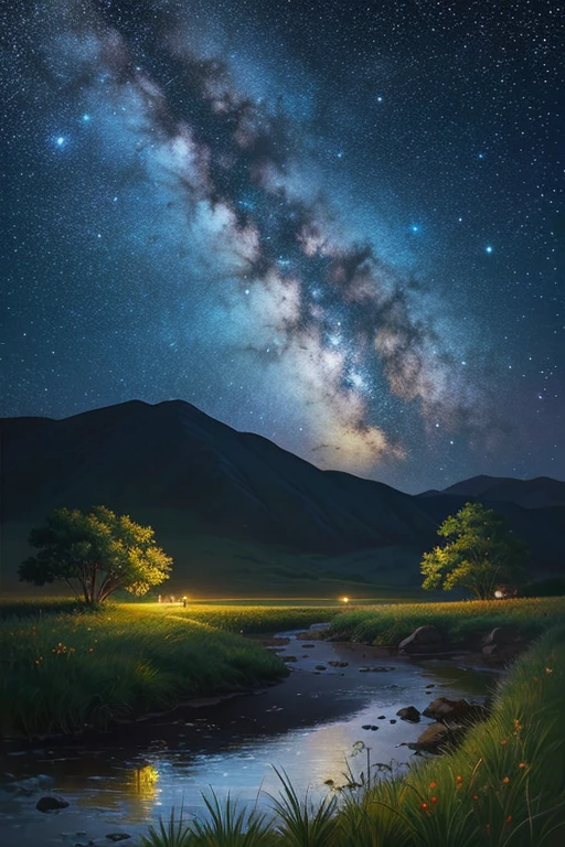 Highest quality、Landscape painting、nature、night景、night、moon、Starry Sky