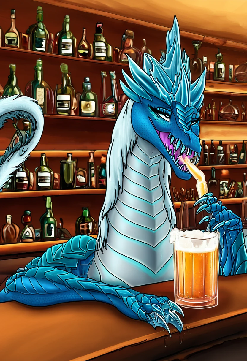 1girl, no humans, monster, dragon, drinking in bar, ahegao, sexy auroth