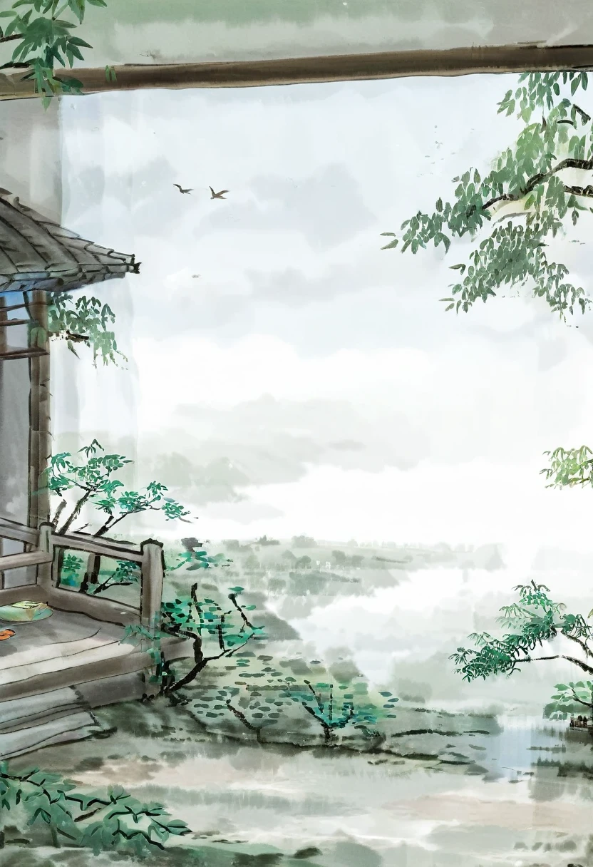 Photography,Chinese Ink Painting,Traditional Chinese Art,Simplicity ,An old house,House by the lake,Complete wooden house,There is a desk in the house,Boy reading a book,Boy in traditional Chinese costume,There is a bamboo forest outside the window,The shadow of the bamboo is projected on the desk through the window,Green bamboo swaying outside the window,Shadow in the bookcase,The gurgling spring in the distance,Flowing into the inkstone pool