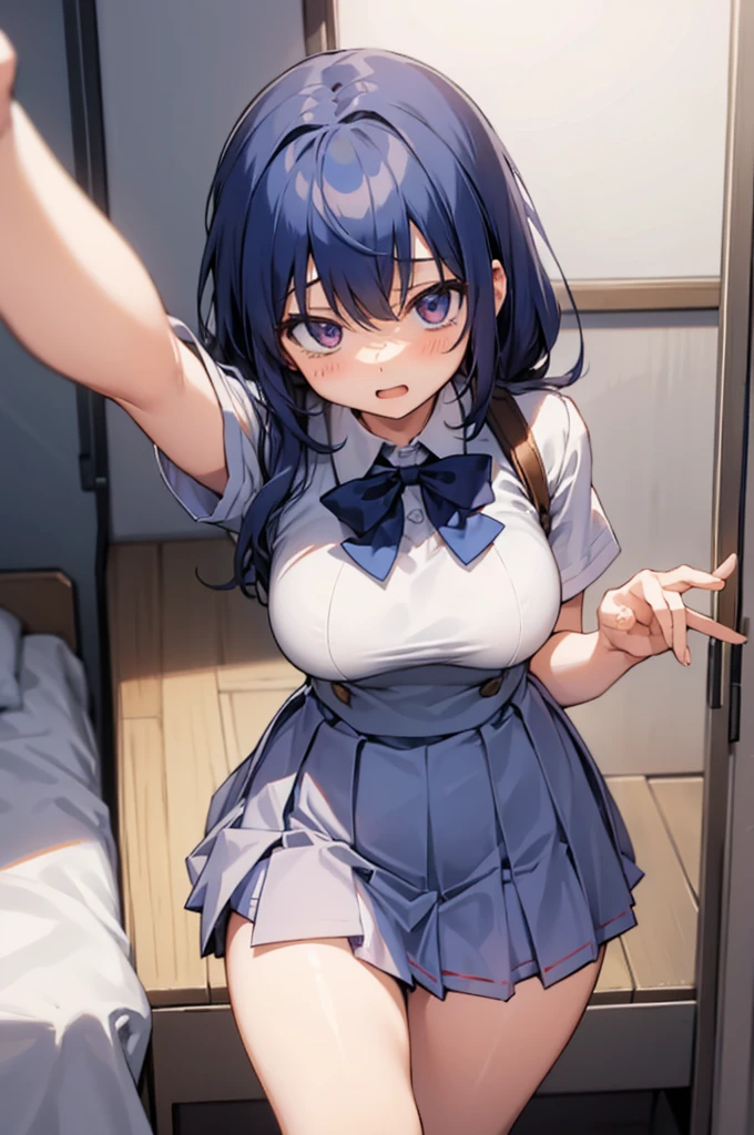 1girl,solo, yandere,my room,uniform,miniskirt,big breasts